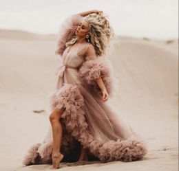 Dusty Pink Ruffled Bridal Maternity Dresses Puffy Sleeve Robes Women Custom Made Bohemian Party Plus Size Casual6563110