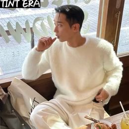 Mohair Sweaters Men Korean Thicken Warm Knitting Autumn Winter Loose Casual Long Sleeve Pullovers Fleece Streetwear 231220