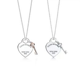 Fashion luxury necklace pendant stainless steel heart shaped key pendant necklace original 925 silver love necklace pendant female213e