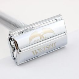 Blades WEISHI Safety Razor Butterfly Long handle High Level Brass Doubleedged Shaving Razor 9306FL 9306CL 9306IL Silvery Gun color Bronz