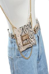 European American Snake Python Pattern Belts Women Versatile Metal Chain Mini Wallet Mobile Phone Bag Belt7948748