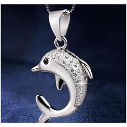 Pendant Necklaces Hywo 925 Sterling Silver without Chain trendy And Classic Love Forever Dolphin Pattern Woman Pendant Necklace Hy2385