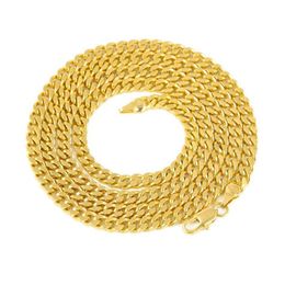 2 5mm 5mm Mens 14K Gold Plated Solid Cuban Curb Link Chain Stainless Steel Mens Neckalces Hip Hop Jewelry290V