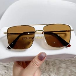 Sunglasses Double Beam Small Square Frame For Women Vintage Ocean Metal Sun Glasses Fashion Design Ladies Male Eyewear