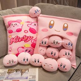 Pink Kirby Game Figures A Plushie Bag With 6 Pendant Dolls Pudding Pillow Toy Stuffed Animals Kawaii Plush Cushion For Gift 231221