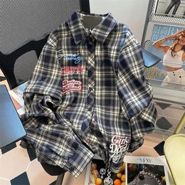 American trend hiphop personality plaid stripe long sleeved shirt for men and women in spring autumn couple harajuku top 231221