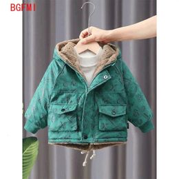 Korean Kids Winter Clothes Hoodie Baby Boy Jacket Plus Fur Warm Toddler Childrens Cotton Padded Outerwear Babys Thickened Coat 231220