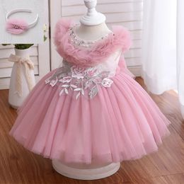 Yoliyolei Fluffy Collar Baby Girl Dress Flower Wedding Dresses Party Ball Gown Appliques Kids Friendly Clothes with beading 231221