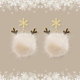 Dangle Earrings Fashion Hair Ball Cute Deer Jewellery 2023 Winter Wholesale Christmas Snowflakes Cartoon Women Accessories As Gift