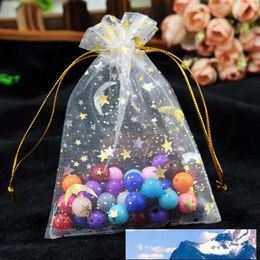 Whole 100pcs lot Small Organza Bag 9x12cm Moon Star Wedding Jewelry Packaging Bags Cute Drawstring Gift Bag Organza Pouches271U