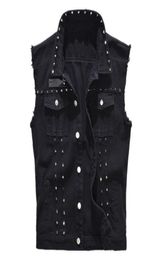 Fashion High Street Men Denim Vest Punk Style Rivet Jeans Waistcoat Plus Size M5XL Male Motorcycle Sleeveless Jean Jacket Black3521363