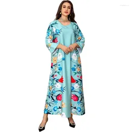 Ethnic Clothing Abaya For Women 2024 Spring Summer Muslim Long Sleeve O-neck Print Maxi Dress Fashion Kaftan Dubai