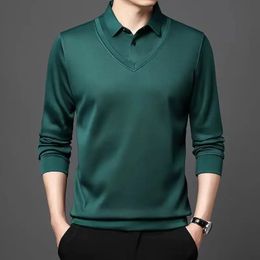 Men's Solid Colour Polo Shirt Long Sleeve TurnDown Collar for Men Casual Streetwear 2023 Summer Male Tops C112 231221
