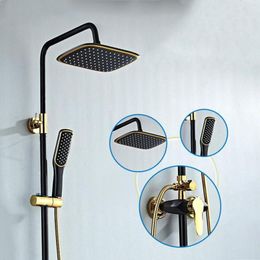 Black Gold Bathroom Shower Faucet Set Wall Mount Rainfall Mixer Tap Bathtub 3way Sets6388489