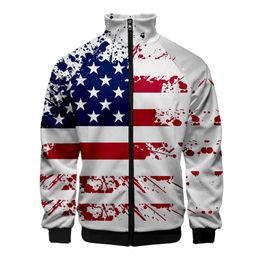 USA Flag American Stars and Stripes 3D Stand Collar Hoodies Men Women Zipper Hoodie Casual Long Sleeve Jacket Coat Clothes 231220