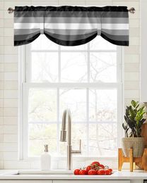 Curtain Black And White Gradient Stripes Window Living Room Kitchen Cabinet Tie-up Valance Rod Pocket