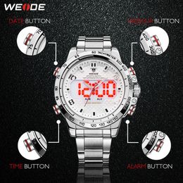 cwp 2021 WEIDE watch Man Sport Back Light LED Display Analogue Alarm Auto Date Military Army Stainless Steel Strap Quartz Relogio Ma270L