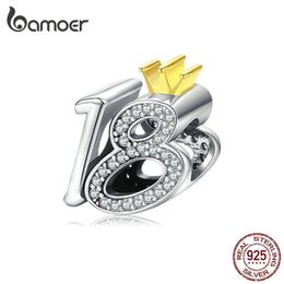 Genuine 925 Sterling Silver Charm for Bracelet & Bangle 18-year-old Adult Ceremony Bead with Clear CZ DIY Jewelry BSC131 2105122648