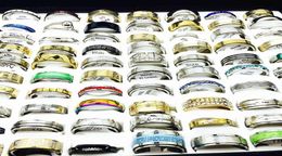 100pcs Whole Lots Bulk Women Rings Set Stainless Steel Gold Silver Couple Black Ring Men Jewelry Gift Wedding Band Party Drop4617699