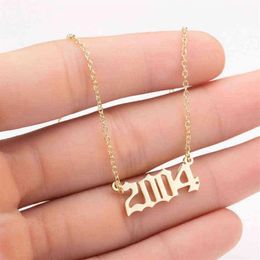 Stainless Steel 2002 2003 2004 2005 2006 Number Pendant Necklaces Women Femme Statement Necklace Year Number Jewlery Collier G12132603