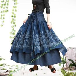 etek 2019 Sonbahar Kış Retro Kadın Büyük Artı Boyut 6xl 7xl Etek Tasarımları Lolita Vintage Sıradan Çiçekler Tutu Denim kot etek bayanlar