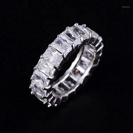 925 SILVER PAVE SETTING FULL SQUARE Simulated Diamond CZ ETERNITY BAND ENGAGEMENT WEDDING Stone Rings Size 5 6 7 8 9 10 11 121232C