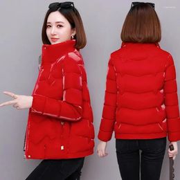 Women's Trench Coats High-End Glossy Women Jacket Winter Parkas Female Down Cotton Jackets Stand Collar Casual Warm Short Coat Outwear