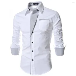 Men's Casual Shirts Elegant Formal Tops Slim Dress Shirt With Long Sleeve Polyester Fabric M 2XL Sizes White/Black/Red/Navy Colors