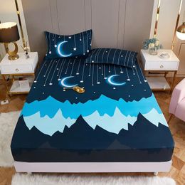 sets Bedding sets on Product 1pc 100%Polyester Printed Fitted Sheet Mattress Cover Four Corners With Elastic Band Bed Sheetno pillowcas