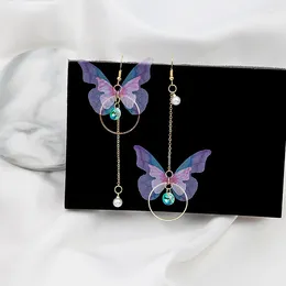 Dangle Earrings Asymmetric Butterfly Cute For Women Long Circle Fringed Pearl Zircon Pendant Korean Fashion Party Jewellery Gift