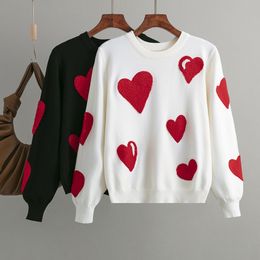 Christmas Atmosphere Feeling Niche Design Feeling Flocking Heart Pullover Soft Waxy Sweater Blouse Autumn and Winter