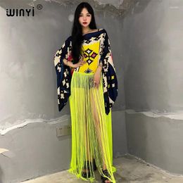 Women's Swimwear WINYI Dress Summer Cover-ups Boho Print Fashion Top Sexy Holiday Long Sleeve Tassels Maxi Party For Women