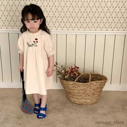 Girl's Dresses Girl Linen Vintage Dress Summer New In Dresses Children Baby Fashionable Kids Puff Sleeve Lace Embroidered Vestidos