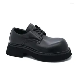 Dress Shoes Drop Muffin Thick-Soled Lace-Up Foot Retro Round Head Square Heel Heightening Casual Big Leather