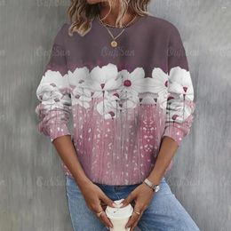 Women's Hoodies Flower Painting For Woman Long Sleeve Shirts Casual Clothes 3D Print Round Neck Autumn Winter Pullover Daily Sweatshirts