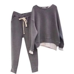 Women s Fashion Soild Tracksuits Autumn Winter Hooded Sweatershirt And Pant Elegant Two Piece Sets Outfits 231220
