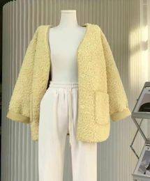 Women's Jackets Winter Womens Casual Yellow Short Coat Imitation Fur Top