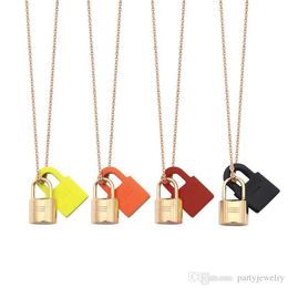 Luxury designer jewelry women necklace gold lock pendant designer necklace red orange leather lock necklace matching jewelry2597