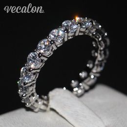 Vecalon Women band Ring Round cut 4mm Simulated diamond Cz 925 Sterling Silver Engagement wedding ring for women Fashion Jewelry322F