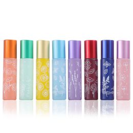 10ml Printed Glass Roller Bottles Travel Portable Perfume Essential Oil Bottle Mini Travel Packing Bottles Empty Containers Packaging Bottles Q846