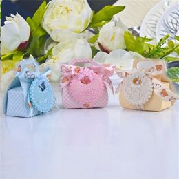 24PCS Bear Shape DIY Candy Boxes Party Gift Christening Baby Shower Party Favor Boxes Candy Box with Bib Tags & Ribb304q