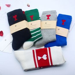 Designer cotton socks men's women's solid color striped embroidery pattern Classic black white Breathable comfortable fashion high quality ankle sports sock amirlr
