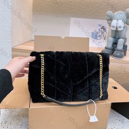 y shape designer bag plush shoulder bag chain handbag fuzzy crossbody bags designer lambs wool velvet luxurys handbags golden letter messenger bag 27cm with box