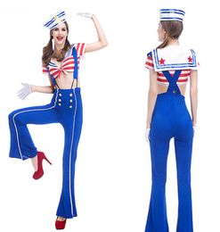 Women Sexy Sailor Costume Tops And Long Pants Stripe Navy Uniforms Naughty Halloween Sailor Cosplay Costume4724581