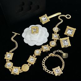 Fashion Basilisk Medusa Square crystal Pendants Women's Bracelet Necklace Stud Earring Sets Brass 18K gold plating Ladies Des236A