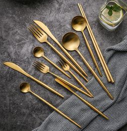 Dinnerware Sets 304 Stainless Steel Gold Cutlery Set Dinner Fork Knife Spoon Chopsticks Silverware Tableware5242890