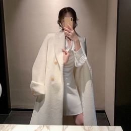 Elegant Long Wool Coat Women Belt Bandage Outwear Korean Oversized Cardigan Woollen Overcoat Winter Lace Up All Match Jackets 231221