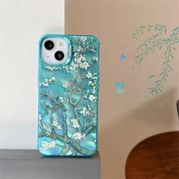 Cell Phone Cases Fashion Blue Light Apricot Flower Phone Case For iPhone 15 Pro MAX 14 13 12 11 Plating Shockproof Shell Cover