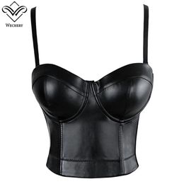 Shaper Wechery Women Leather Corset Top Crop Bustier Gothic Bra Push Up Bodice Sexy Lingerie Corselet Party Short Camis Plus Size 6XL 220