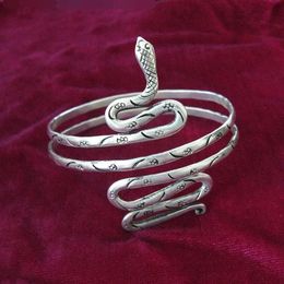 Chinese 100 handmade Miao Jewellery hand silver bracelet arm ring plate snake 231220